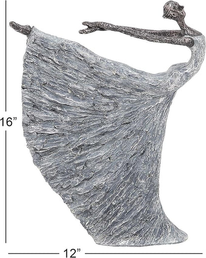 Deco 79 Polystone Dancer Decorative Sculpture Home Decor Statue, Accent Figurine 12" x 3" x 16", Gray