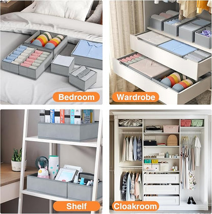 DIMJ Drawer Organizer 15 Pack - Foldable Baby Clothes Storage & Dresser Organizer for Nursery, Bedroom, Closet - Nursery Organization Dresser Dividers for underwear, Sock,Bra, Belt, Tie, Gray