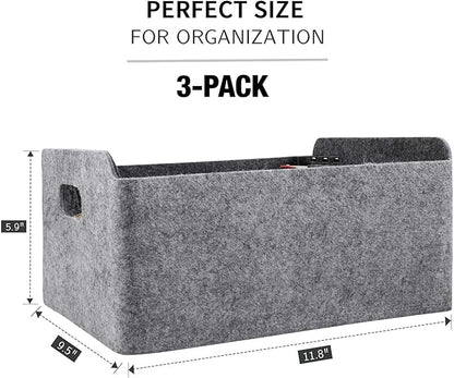 Welaxy Storage Baskets Collapsible Felt Storage bin Foldable Shelf Drawers Organizers for Kids Pet Toys magazine Books Clothes Closet Cabinet decluttering (Charcoal x 3)