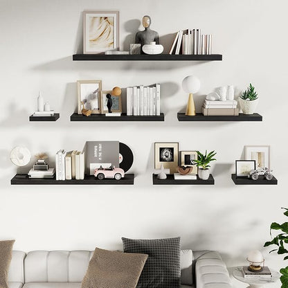 Fun Memories 24 Inch Floating Shelves Wall Mounted, 10 Inch Deep Wall Shelves, 24 x 10 Floating Shelf for Living Room Bathroom Bedroom, Black, Set of 2