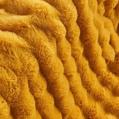 Lotus Karen Faux Fur Throw Blanket Ginger Yellow - Big Bubble Rabbit Fluff Blanket for Couch Bed Sofa,Softest Fluffy Fuzzy Cozy Blanket,Thick Furry Plush Shaggy Warm Blankets for Women,50x60 Inches