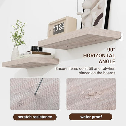 36 Inch Floating Shelves, 3D Textured Wood Grain, 36"x9.25"x1.5" Inch Deep Floating Shelves for Wall, Wooden Shelves for Bathroom, Bedroom, Living Room, Washed White