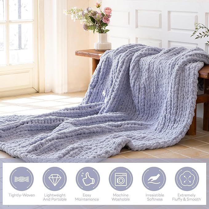 Chunky Knit Blanket - Luxury Soft Cozy 50 * 60 Throw Blanket,100% Woven Blanket Rope Knot Throw Blanket for Couch, Sofa, Home Decor, Gift - Machine Washable（Grey）