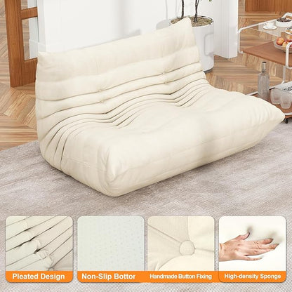 Full Foam Loveseat Sofa,Adults Bean Bag Chairs Floor Couch with Soft Waterproof Fabric,Armless Fireside Lounge Chair for Living Room,Apartment and Office (Whtie)