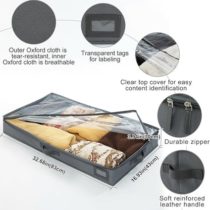 4-Inch Under Bed Storage Containers, Low Profile UnderBed Storage Organizer, Under Crib/Couch Storage Box for Seasonal Clothing, Sweaters, Shoes, Blankets, Wrapping Paper, Sheets & Toys 33"L×17"W×4"H