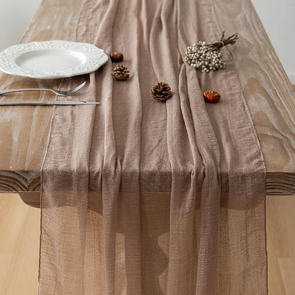 6pcs Nude Gauze Rustic Cheesecloth Table Runner 120 Inch 10 FT for Wedding Baby Shower Bridal Shower Birthday Engagement Garden Outdoor Party Long Sheer Boho Decorations