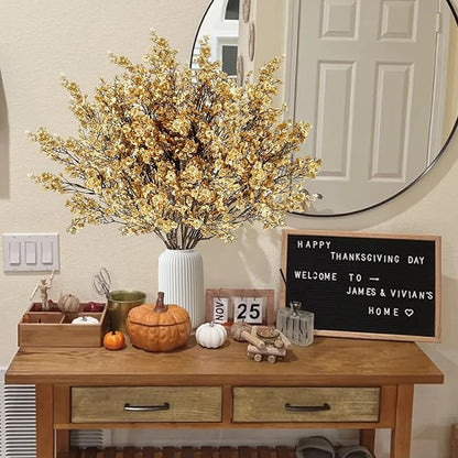 Sggvecsy 15 Pcs Babys Breath Artificial Flowers Gypsophila Bouquets Bulk Real Touch Fake Silk Flowers for Home Wedding DIY Floral Arrangement Kitchen Table Centerpiece Christmas Decoration (Gold)