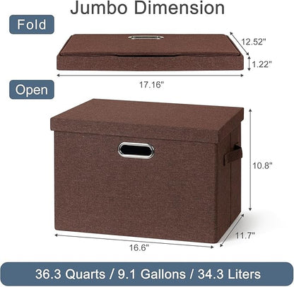 Large 17" 36 Quart Collapsible Stackable Storage Bins with Lids, 3 Packs Dark red Foldable Fabric Closet Storage Boxes with Lids, Heavy-duty Linen Cube Baskets(17x12x11)