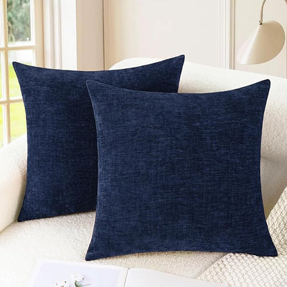 CaliTime Throw Pillow Covers Decorative 16 X 16 Inches Pack of 2 Cozy Chenille Cushion Cases for Couch Sofa Bed Living Room Home Navy Blue