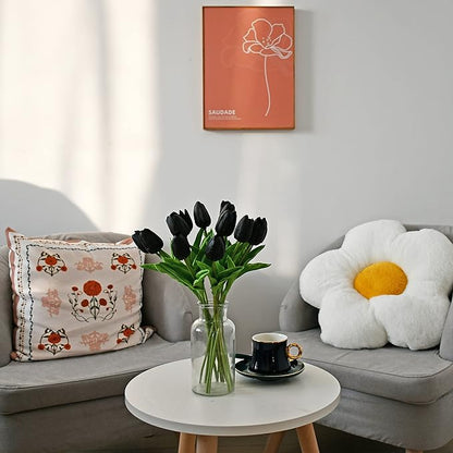Mandy's Artificial Tulips 20 Stems Black PU Faux Flowers for Wedding Home Decor 13.5 Inch