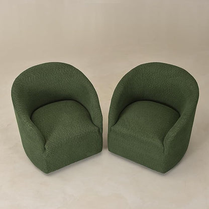 KINWELL 32" Wide Modern Boucle Swivel Barrel Chairs Set of 2, No Assembly Round Upholstered Swivel Accent Armchairs for Living Room, Bedroom (Green)