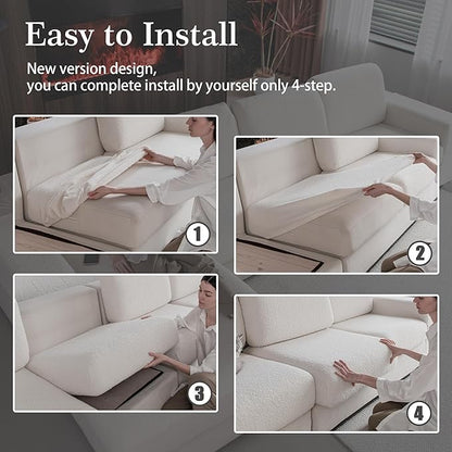 Couch Cushion Covers for Sectional Sofa, Stretch Soft Sofa Slipcovers Washable Wear-Resistant Universal Furniture Protector for Living Room(3 Seaters Covers, Ivory)
