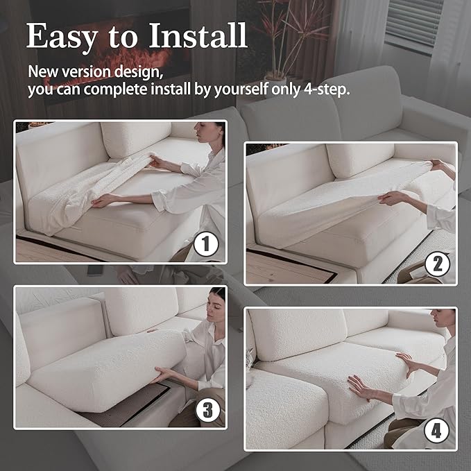 Couch Cushion Covers for Sectional Sofa, Stretch Soft Sofa Slipcovers Washable Wear-Resistant Universal Furniture Protector for Living Room(2 Seaters Covers, Ivory)