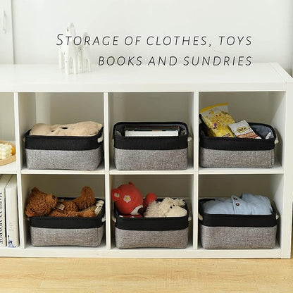 TcaFmac Storage Basket for Shelves - Small 6 Pack Fabric Storage Bins for Organizing, Collapsible Storage Cubes with Handle for Closet Cloth Toy Gift Kids (Black & Grey 11.8 x 7.8 x 5.2 inch)