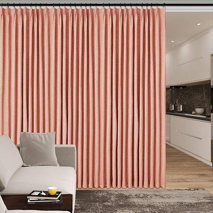 Extra Wide 100% Blackout Linen Textured Curtains - Room Dividers, W150 x L108 (1 Panel), Pinch Pleat Drapes for Living Room, Full Light Block Out Drapery for Sliding Door, Orange