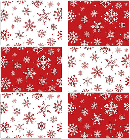 Christmas Placemats Set of 6 Christmas Red and White Snowflake Plastic Table Mats Winter Place Mats Washable Seasonal Xmas Winter Holiday Table Decoration for Indoor Outdoor Party Kitchen Dining