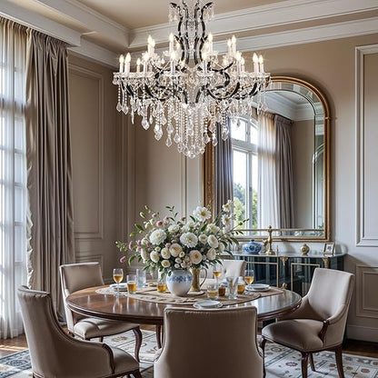 Large Black Crystal Chandelier Light Fixtures, 24 Lights Modern Crystal Chandeliers for Hotel, Lobby, Foyer, Entryway Hall, Staircase High Ceiling 50'' Chandelier 2 Layers