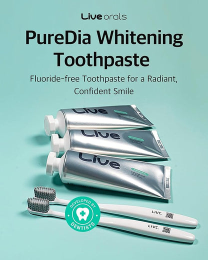Live Orals Whitening Toothpaste 80g x 3Units - Fluoride-Free Stain Removal, Strengthens Enamel, Natural Ingredients, Fresh Mint Flavor