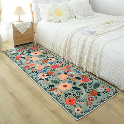 Runner Rug for Hallways Kitchen Rug Non Slip 2'6''x8' Washable Runner Rugs with Rubber Backing Soft Floral Carpet Runner for Hallways, Kitchen, Laundry, Bedroom, Bathroom(Green)