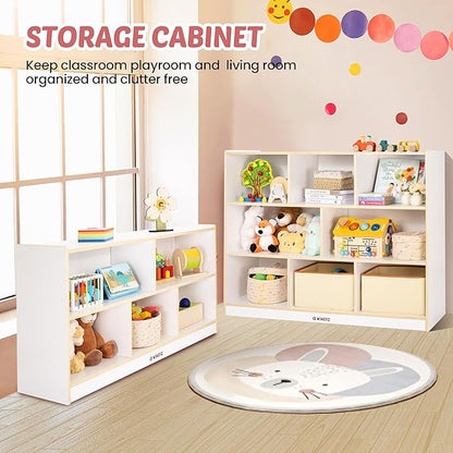 Toy Storage Organizer for Kids, 5-Compartment Wooden Storage Cabinet, Children Bookcase and Montessori Bookshelf, Book Shelf for Kids Room, Playroom, Living Room, Nursery, Classroom 24'' H(White)