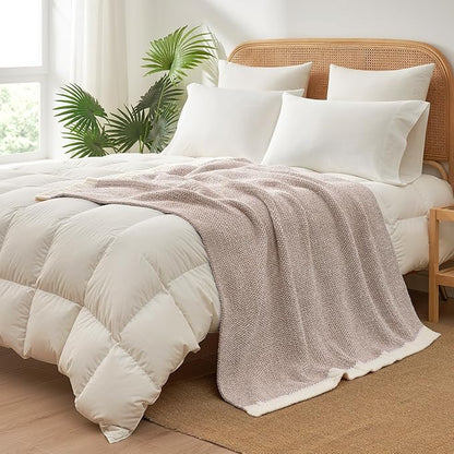 Snuggle Sac Heather Taupe Throw Blanket for Couch, Reversible Super Soft Knitted Blankets Warm Cozy Knit Fuzzy Plush Lightweight Throws for Sofa, Bed, Camping, Picnic, Taupe, 50x60 inches