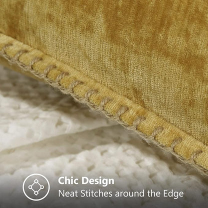 decorUhome Chenille Soft Throw Pillow Covers 18x18 Set of 2, Farmhouse Velvet Neutral Decorative Euro Pillow Covers with Stitched Edge for Couch Sofa Bed Home Decor, Mineral Yellow