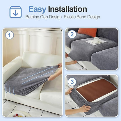 Couch Cushion Covers for L Shaped Sectional Sofa – Softer Chenille Sofa Covers Washable, Non-Slip Stretch Couch Covers & Individual Seat Cushion Slipcovers (3 Piece, Dark Grey)