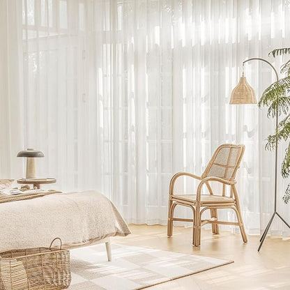 FMFUNCTEX Linen Sheer Curtains for Bedroom, Beige Curtains 45 inches Long for Living Room, Natural Flax Blend Window Draperies for Farmhouse Curtain, Rod Pocket 2 Panels
