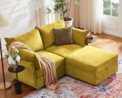 Oversized Loveseat Sofa, Modern Modular Sectional Couch Yellow Fluffy Chenille Mid Century 2-Seat 24.5" Deep Seat for Apartment, Living Room, Bedroom