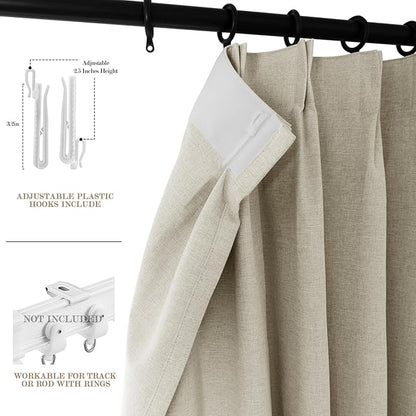 Full Blackout Privacy Curtains, 240 Inch Extra Wide Linen Blend Drapes, Pinch Pleat Window Drapery for Room Divider Storage/Space Room Separation, 1 Panel, W 240" x L 102", Ivory White