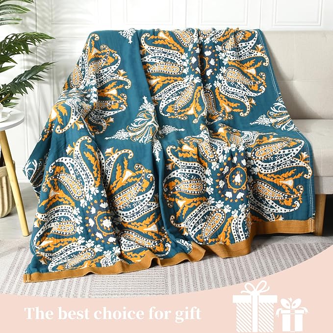 Boho Throw Blanket for Bed - 100% Pure Cotton Ultra Soft Rustic Quilt - Farmhouse Decor Bed Blankets, All Season Rustic Throw for Sofa Couch Chair(80''x 90'', Boho Floral)