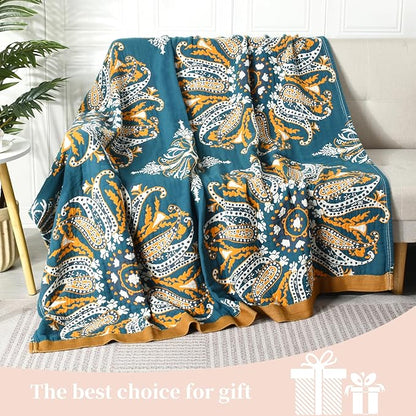 Boho Throw Blanket for Bed - 100% Pure Cotton Ultra Soft Rustic Quilt - Farmhouse Decor Bed Blankets, All Season Rustic Throw for Sofa Couch Chair(60"×80", Boho Floral)