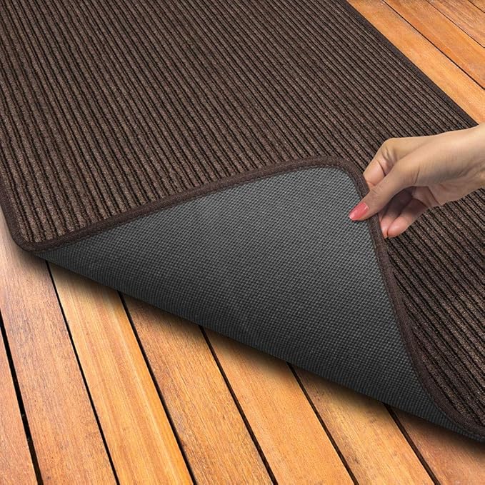 House, Home and More Indoor Outdoor Double-Ribbed Carpet Runner with Skid-Resistant Rubber Backing - Bittersweet Brown - 4 Feet x 10 Feet