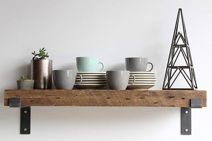 Urban Legacy Reclaimed Barn Beam Deep Shelves | Deep Shelves with Brackets Included, Set of 2 | (Natural Full Profile Bracket, 36" x 11.5" x 3")