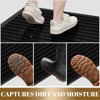 Yimobra Front Door Mat Outdoor Indoor Entrance, 100% Waterproof All-Season All Weather Doormat, Welcome Matt Outside Entry, Non Slip, Low Profile, Heavy Duty Patio Porch Floor Mats,47 x 32,Black