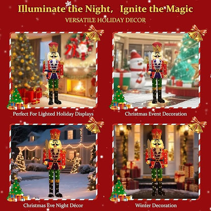 61Inch Nutcracker Christmas Decor Outdoor with LEDs 5 Feet Lighted Large Nutcracker Lighted Christmas Decorations Outdoor with Stakes & Zip Ties for Xmas Yard, Porch, Lawn