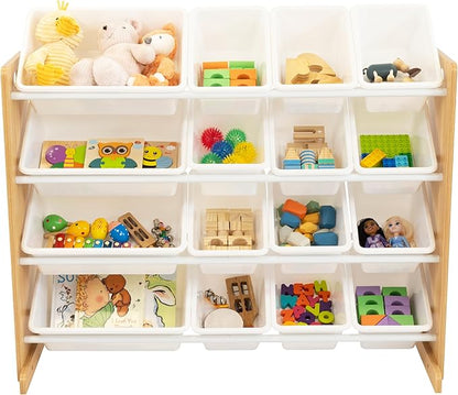 Humble Crew Supersized Toy Storage Organizer with 16 Removable Bins, Natural/White – Large Toy Storage for Toddlers Ideal for Kids' Rooms, Playrooms, and Nurseries - Modern Toy Bins for Kids
