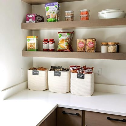 NaturalCozy Storage Cubes 11 Inch Cotton Rope Woven Baskets for Organizing, 3-Pack | Cube Storage Bin | Square Storage Baskets for Shelves Organizer, Classroom, Kids Toy Bins, Closet, Baby Nursery