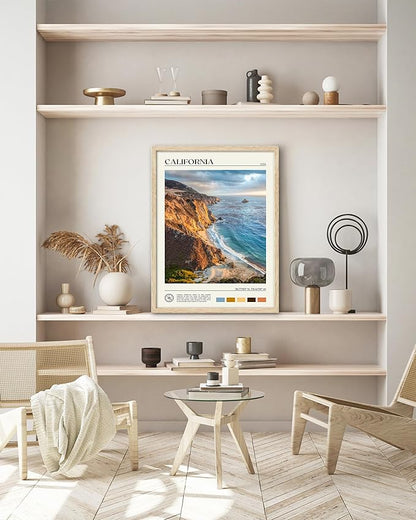 HesenDot Natural OAK Wood Coastal California Refers Framed Wall Art,12x16in Natural Seascape Canvas Wall Print,Classic Urban Landmark Wall Decor for Living Room,Bedroom,Office Gallery Gifts Set of 1