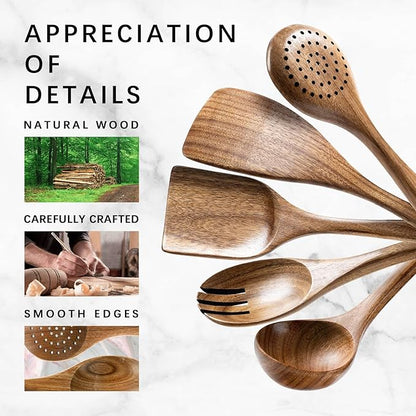 Wooden Spoons for Cooking, Nonstick Cooking Utensil Set with 5 Piece Acacia Wooden Spatulas and Spoons for Cooking, Terrific for Everyday Kitchen Tasks