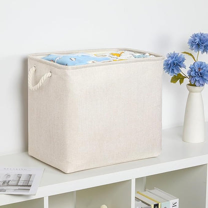 Bidtakay Extra Large Storage Baskets for Organizing Clothes Storage Bins 3 Pack Fabric Storage Bins for Shelves Linen Collapsible Organizer for Closet-Light Biege