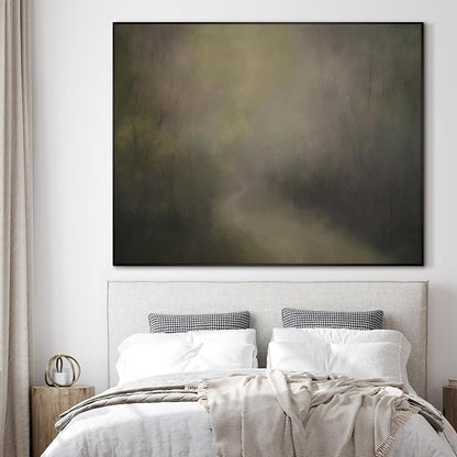 SIGNWIN 60"x72" Extra Large Framed Wall Art Muted Forest Path Soft Misty Woodland Scene Illustration for Home Living Room Bedroom Decor (Frame Assembly Required)