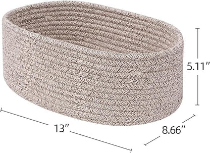 Cute Shelf Basket to Store and Organize Household Items/Baskets&Bins for Daily Storage &Organizing/Woven Rope Basket for Living Room, Playroom/Small Oval-13x8.66x5.11’’,3 Packs Light Brown