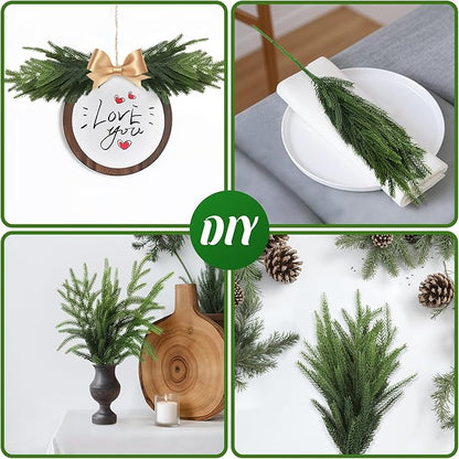 WeGuard 16 Pcs Real Touch Artificial Norfolk Pine Branches, 18 Inches Faux Cedar Pine Stem Fake Christmas Greenery Picks for Vase DIY Garland Wreath Christmas Decor Home Decor