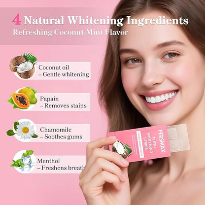 Teeth Whitening Strips for Sensitive Teeth Enamel Safe Smile Whitening Kit, 28 Strips 14 Treatments, No-Slip Remove Coffee Wine Smoking Stains Professional