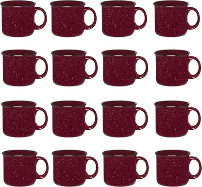 Set of 16 Ceramic Campfire Mugs – 15 Oz, Maroon – Coffee & Tea Cups for Home, Work, Travel, Camping – Customizable, Great for DIY, Events, Companies