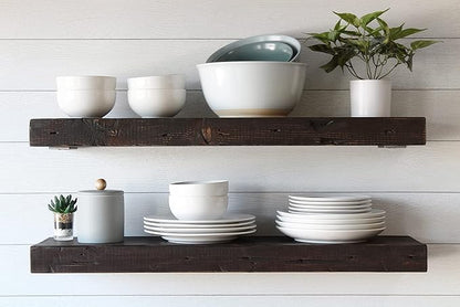 Urban Legacy Reclaimed Barn Joist Deep Floating Shelves | Deep Shelves with Low Profile Shelf Bracket with High Weight Capacity, Set of 2 (24" x 11" x 2.5", Rustic Brown)