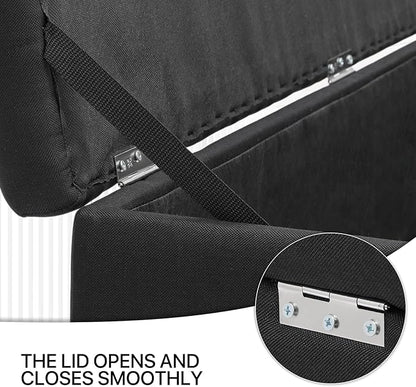 MoNiBloom 42 Inch Long Ottoman with Storage, Black Linen Foot Stool Upholstered Foam Padded Rectangular Fabric Tufted Bench Footrest for Living Room Bedroom Entry with 300 Lbs Capacity