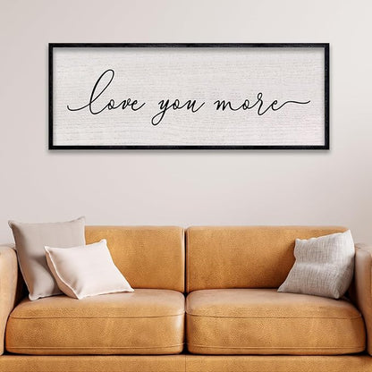 LuZhiQiang Love You More Sign Wall Decor 40"x15" for Master Bedroom Above Over Bed Large Simple Wood Framed Hanging Wall Art (Black)