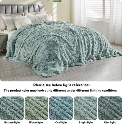 GONAAP Fuzzy Faux Fur Throw Blanket Twin Size Ice Blue Super Soft Cozy Plush Fuzzy Shaggy Blanket for Couch Sofa Bed (Ice Blue, Twin(60"x80"))